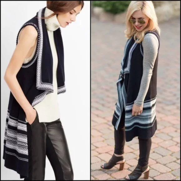 Vince Black White Duster Cardigan Sweater Vest - Picture 2 of 10